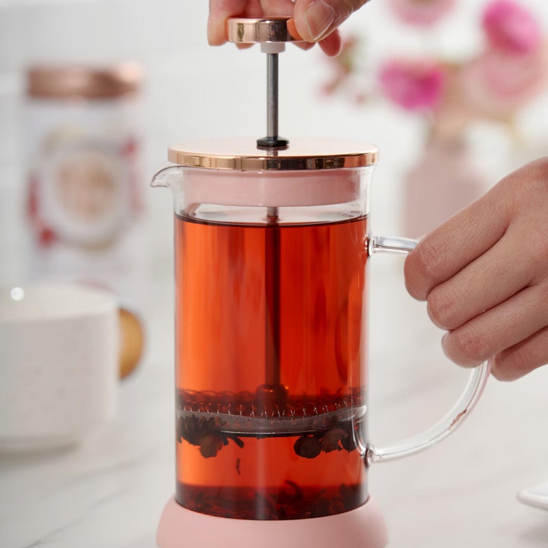Pinky Up Riley Mini Glass Tea Press Pot, Coffee Maker, French Press for Loose Leaf Tea and Coffee, Hot or Iced Beverage Brewer, 12 oz, Pink - Image 4
